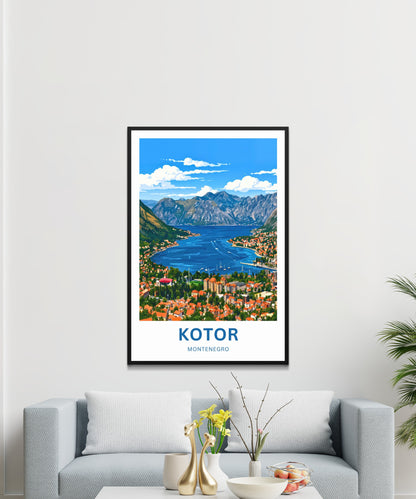 Kotor Travel Poster -   Montenegro Aerial Town View