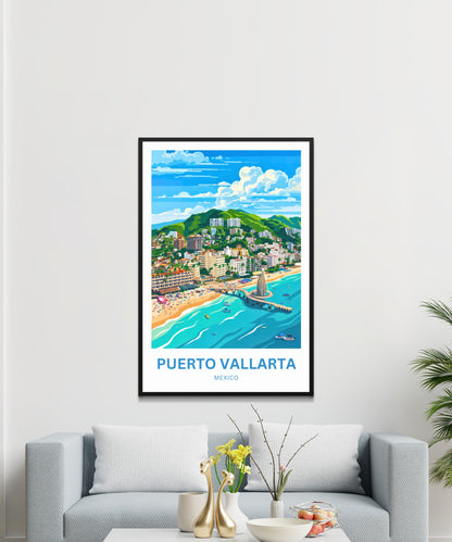 Puerto Vallarta  Travel Poster - Aerial Coastal View