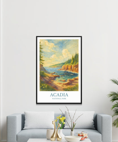 Acadia, Watercolor design poster, National Park Print, Acadia Wall Art