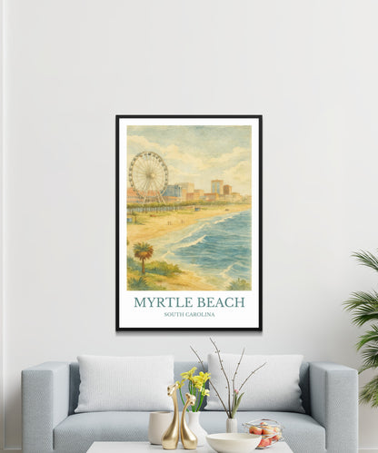 Myrtle Beach, Watercolor design poster, South Carolina Print, Myrtle Beach Wall Art