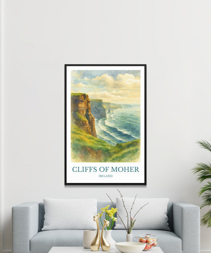 Cliffs of Moher, Watercolor design poster, Ireland Print, Cliffs of Moher Wall Art