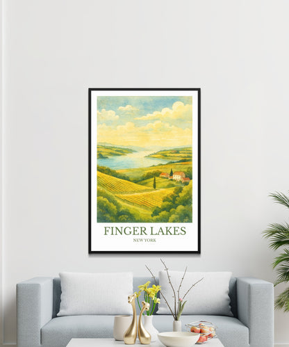 Finger Lakes, Watercolor design poster, New York Print, Finger Lakes Wall Art