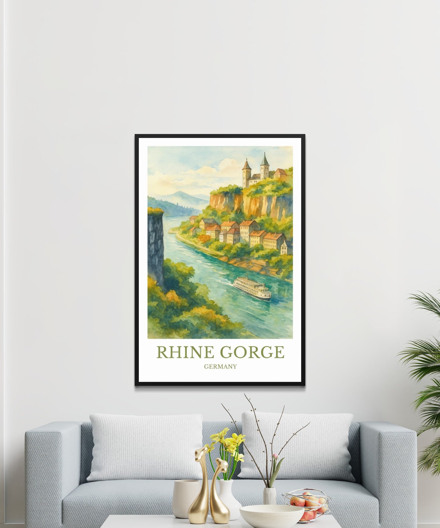 Rhine Gorge, Watercolor design poster, Germany Print, Rhine Gorge Wall Art