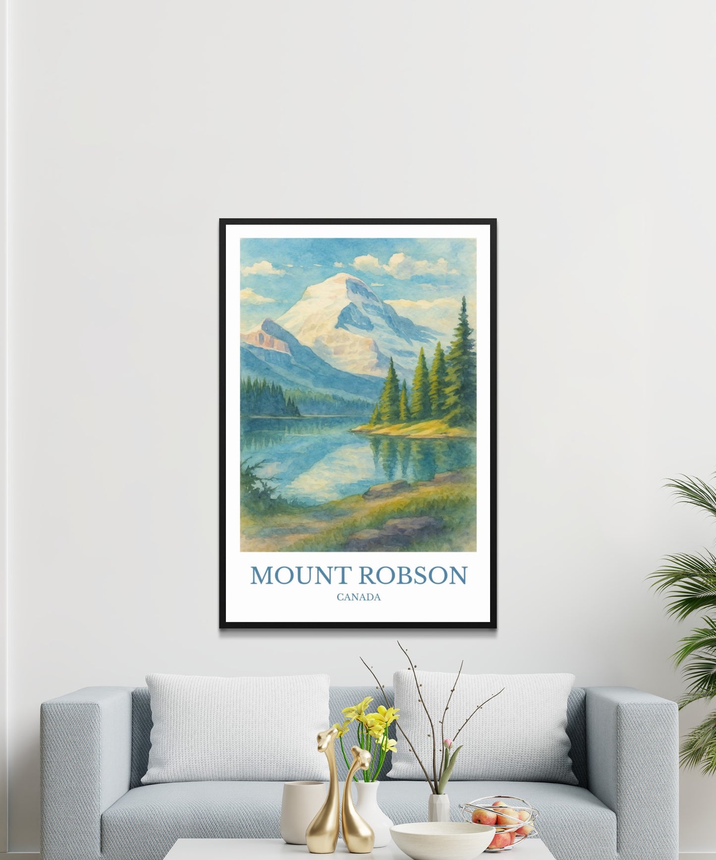 Mount Robson, Watercolor design poster, CanadaPrint, Mount Robson Wall Art