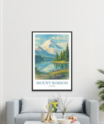 Mount Robson, Watercolor design poster, CanadaPrint, Mount Robson Wall Art