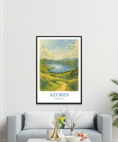 Azores, Watercolor design poster, Portugal Print, Azores Wall Art