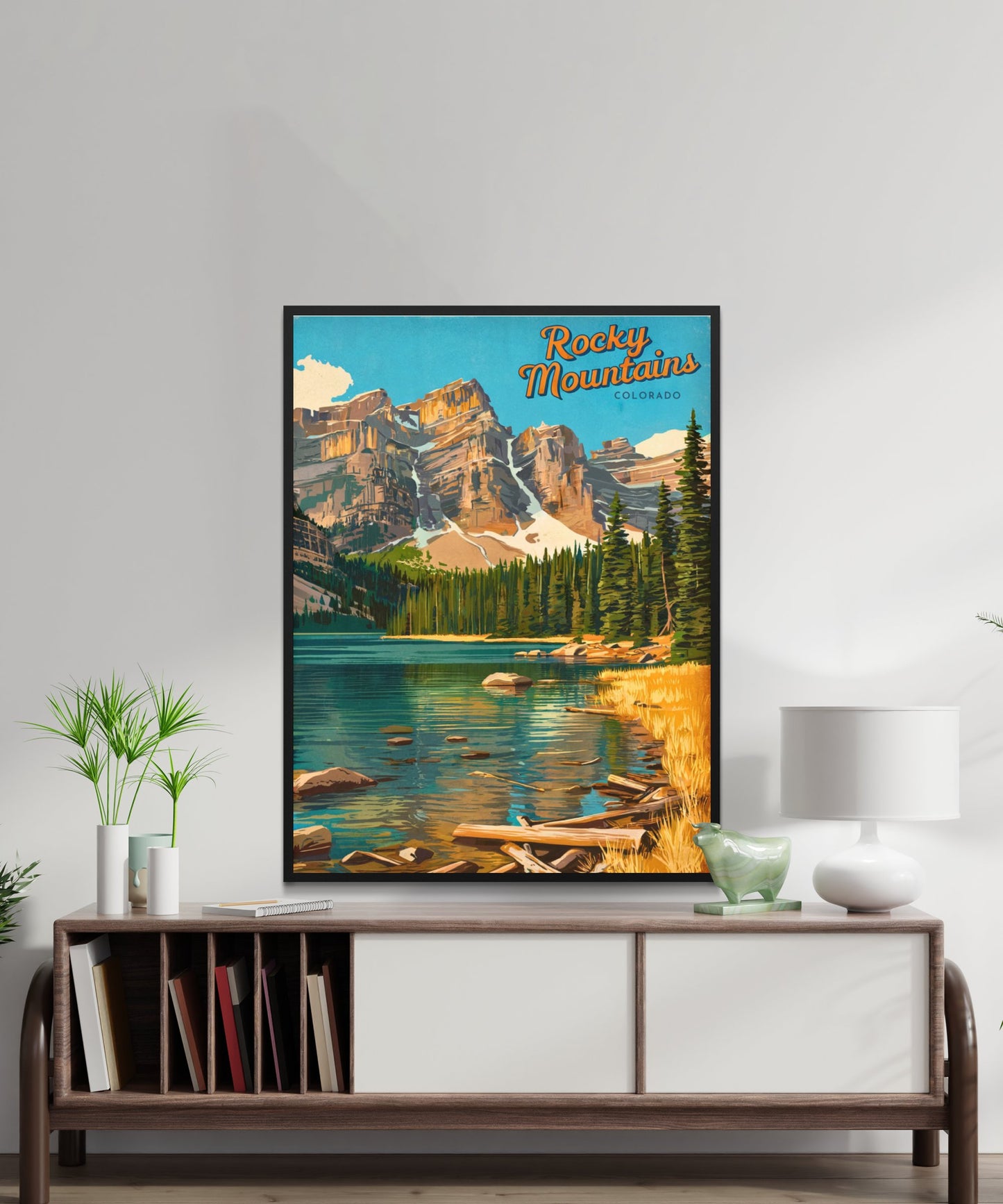 Rocky Mountains Vintage Travel Poster  - Serene Wilderness and Alpine Views