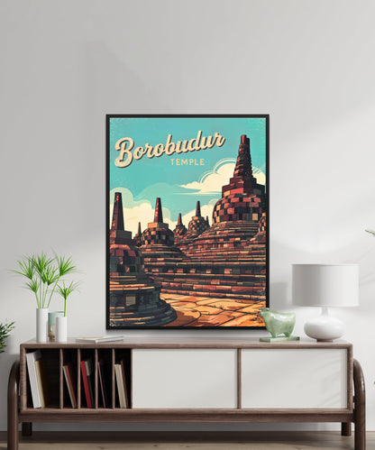 Borobudur Temple Vintage Travel Poster - The Timeless Wonder of Indonesia
