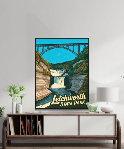 Letchworth State Park Vintage Travel Poster - Beneath the Falls, Above the Cliffs