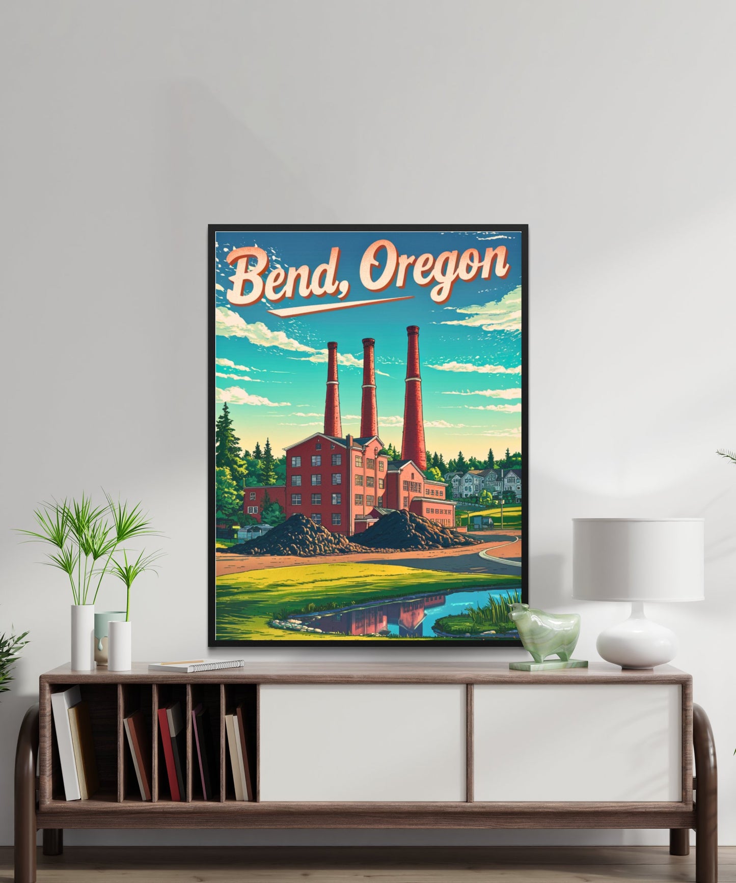 Bend Oregon Vintage Travel Poster - Riverfront Entertainment District