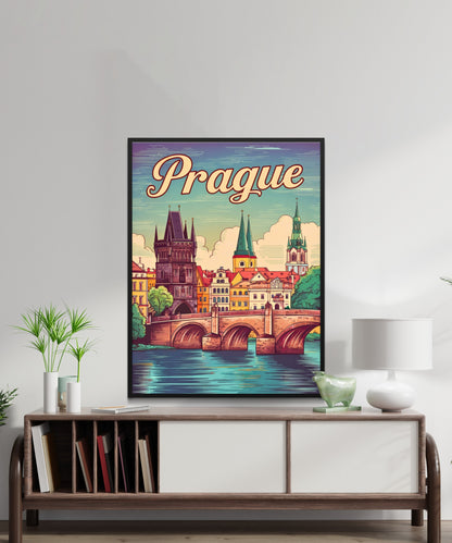 Prague Vintage Travel Poster - The City of a Hundred Spires