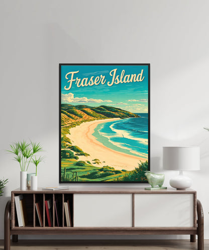 Fraser Island Vintage Travel Poster  - K'gari Island Australia