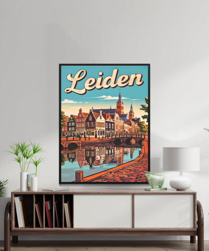 Leiden Vintage Travel Poster - Iconic Landmark and Canal View