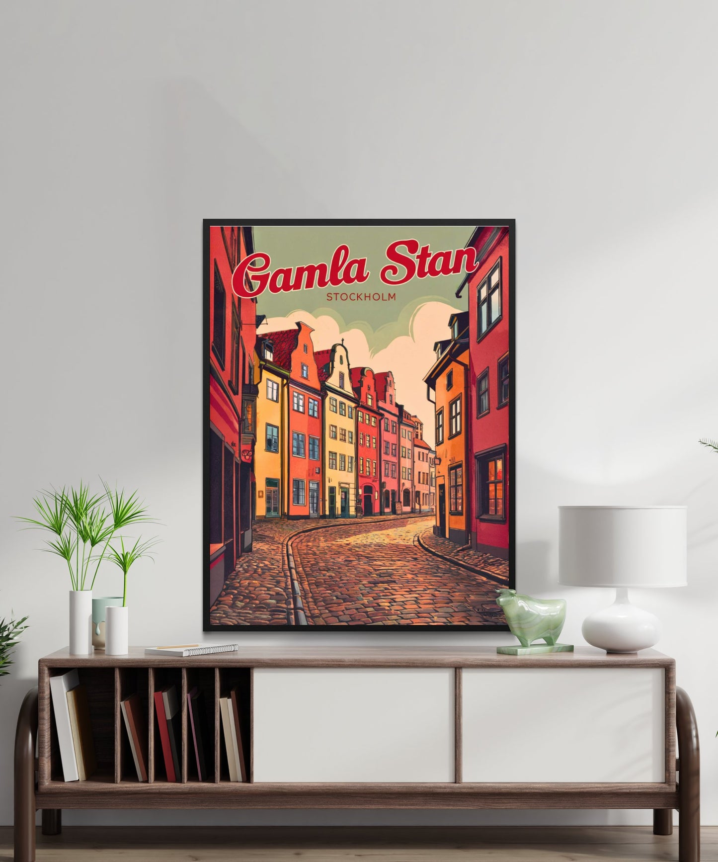 Gamla Stan Vintage Travel Poster - Charming Street in Stockholm