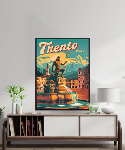 Trento Vintage Travel Poster - Fountain of Neptune