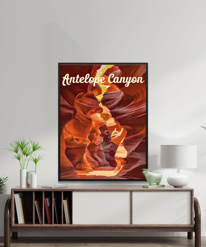 Antelope Canyon Vintage Travel Poster - Majestic Red Sandstone and Sunlight Play