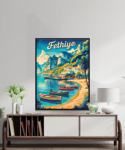Fethiye Vintage Travel Poster - Turkey Charming Harbor View