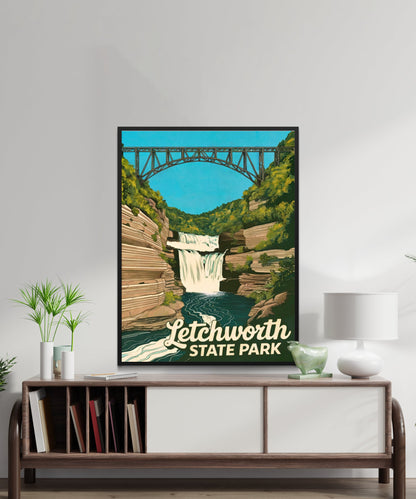 Letchworth State Park Vintage Travel Poster - Captivating Waterfalls of New York