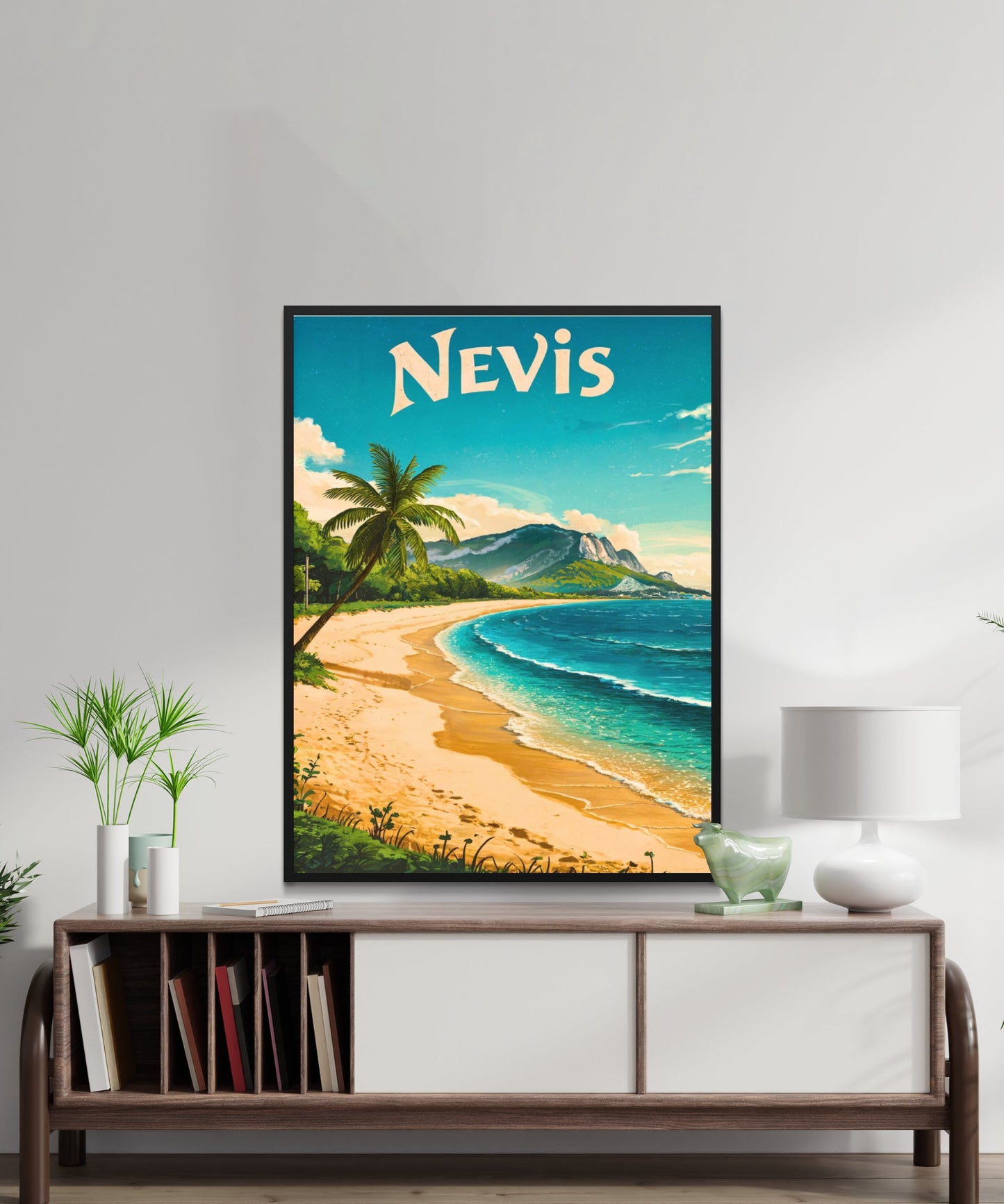 Nevis Vintage Travel Poster - Breathtaking Beach Shoreline