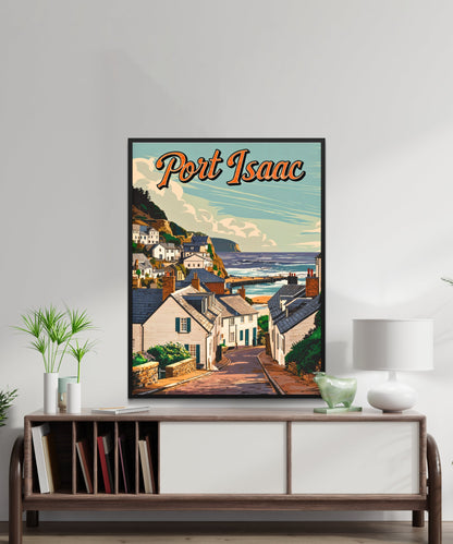 Port Isaac Vintage Travel Poster - Captivating Coastal Village View