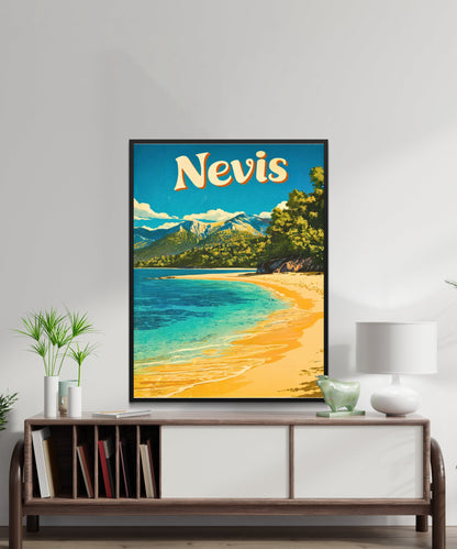 Nevis Vintage Travel Poster - Serene Beach Scene View