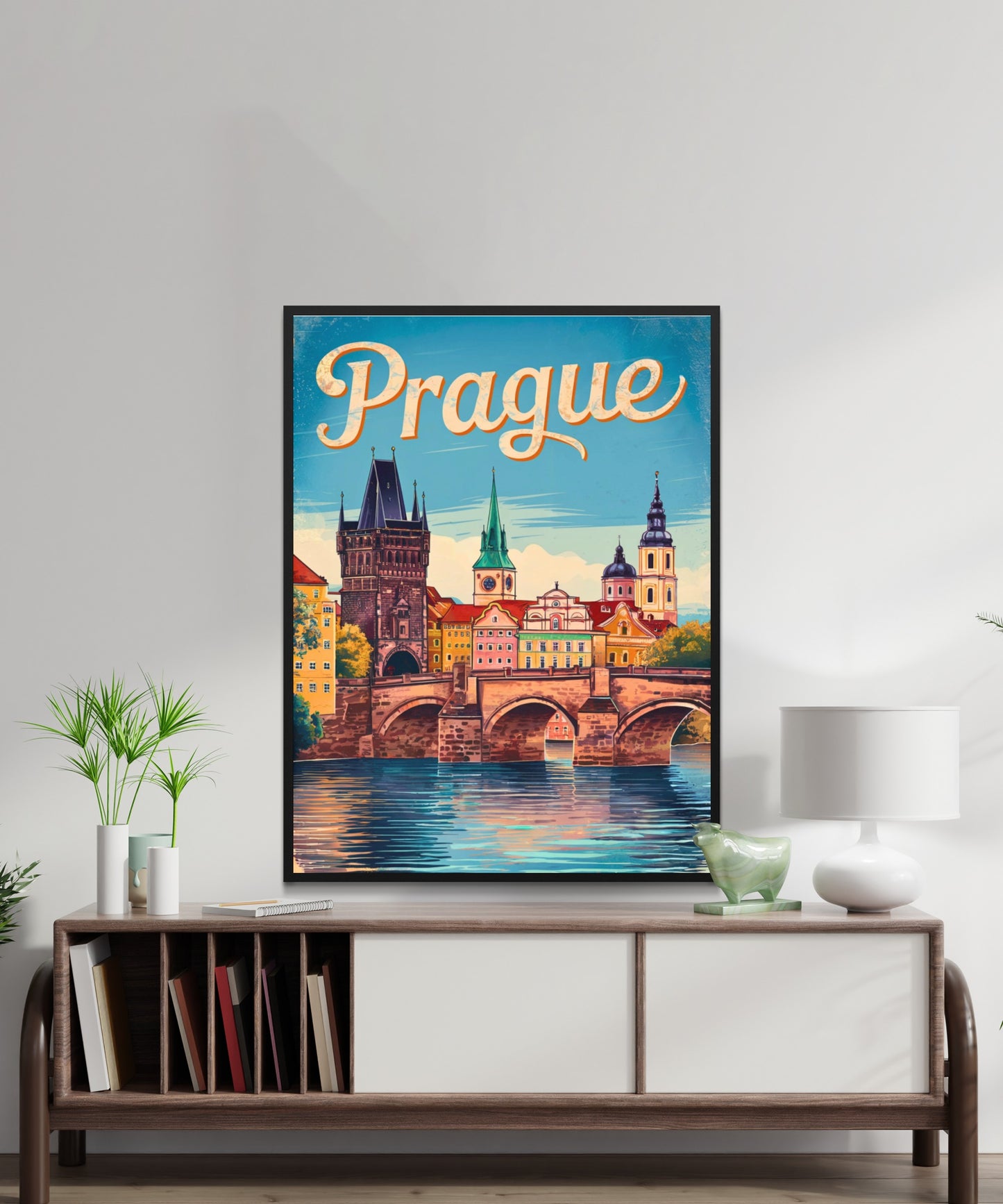 Prague Vintage Travel Poster - Golden Hour in Prague