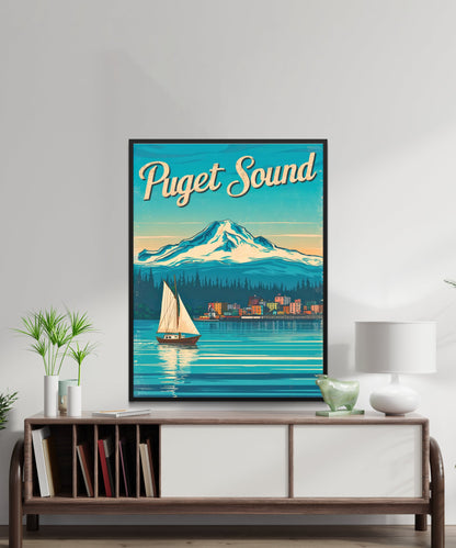 Puget Sound Vintage Travel Poster - Explore the Iconic Coastal Escape in Washington