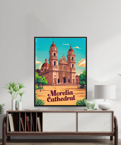 Morelia Cathedral Vintage Travel Poster