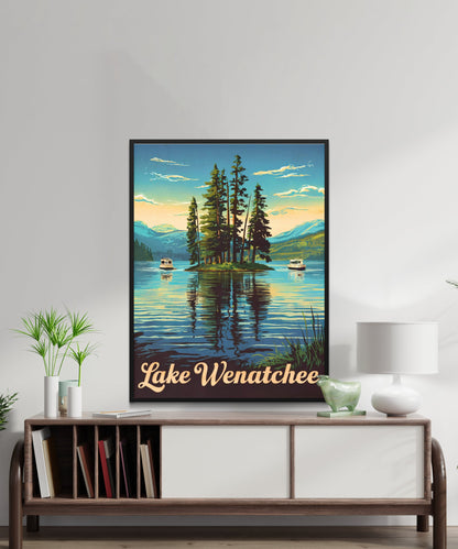 Lake Wenatchee Vintage Travel Poster  - Travel along the beautiful Serene Lake in Washington