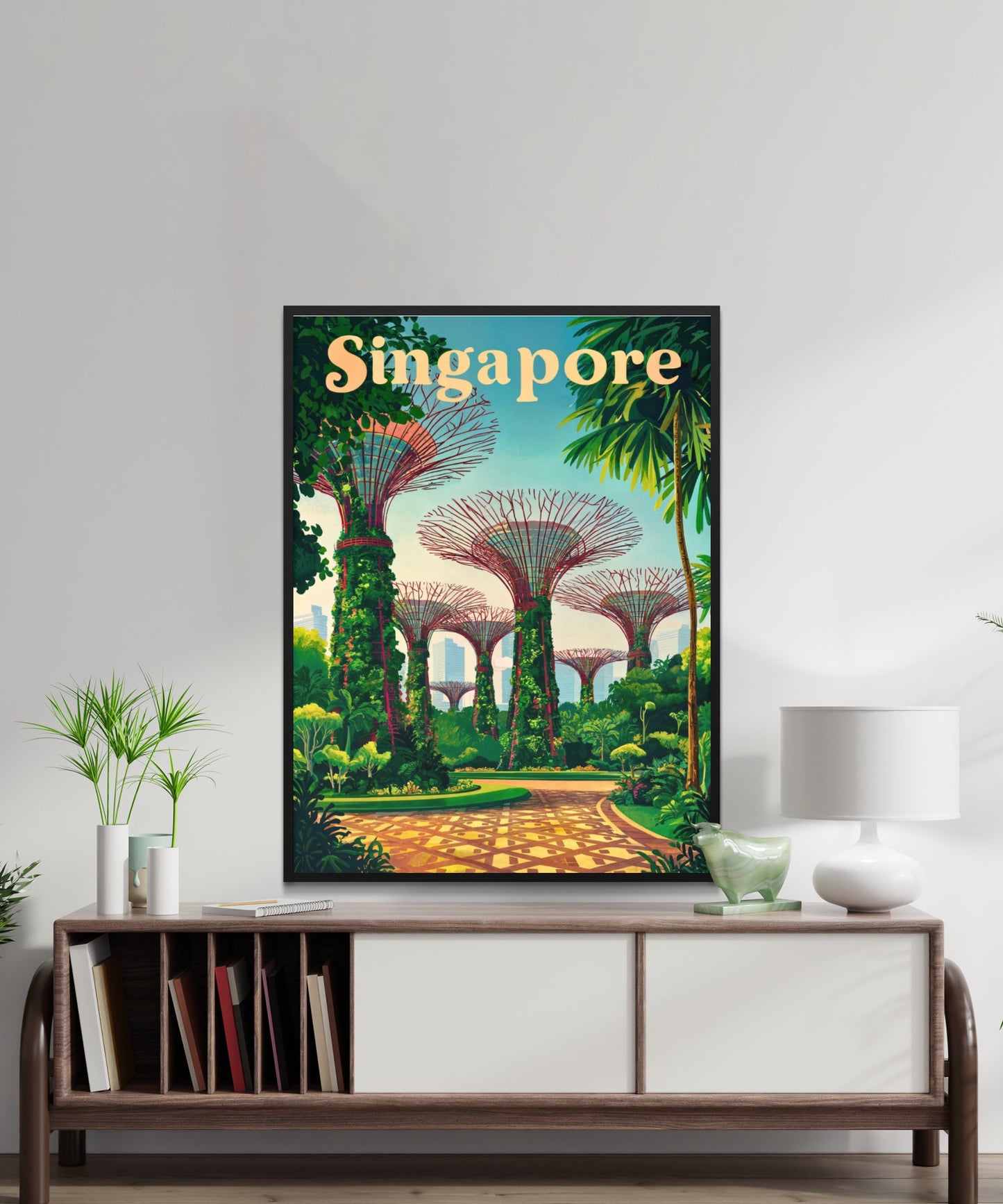 Singapore Vintage Travel Poster - Captivating View of Garden by the Bay