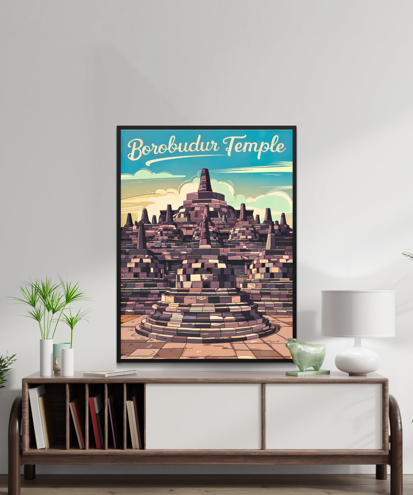 Borobudur Temple Vintage Travel Poster - Indonesia Mystical Beauty
