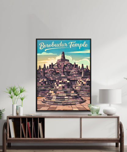 Borobudur Temple Vintage Travel Poster - Indonesia Mystical Beauty