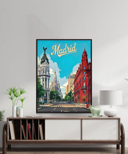 Madrid Vintage Travel Poster - Enchanting street view of Spain's capital