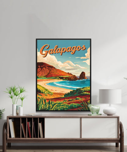 Galapagos Vintage Travel Poster - Captivating Beach Spot View