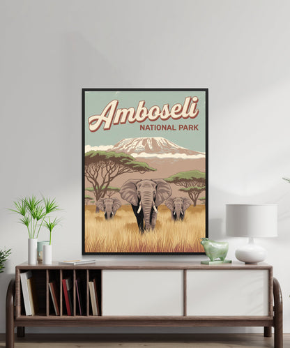 Amboseli National Park Vintage Travel Poster - Wildlife Paradise