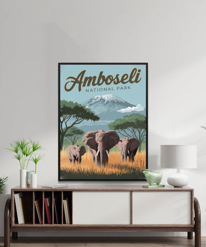 Amboseli National Park Vintage Travel Poster