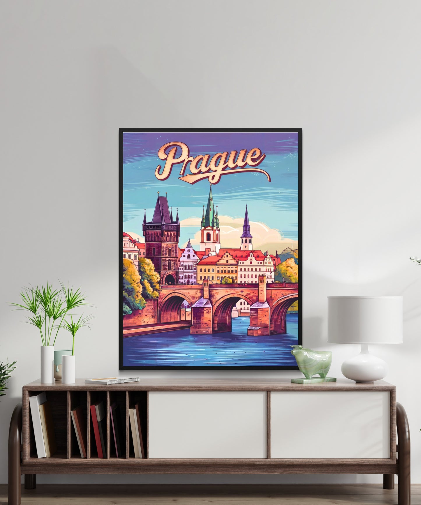 Prague Vintage Travel Poster - Charles Bridge Spain
