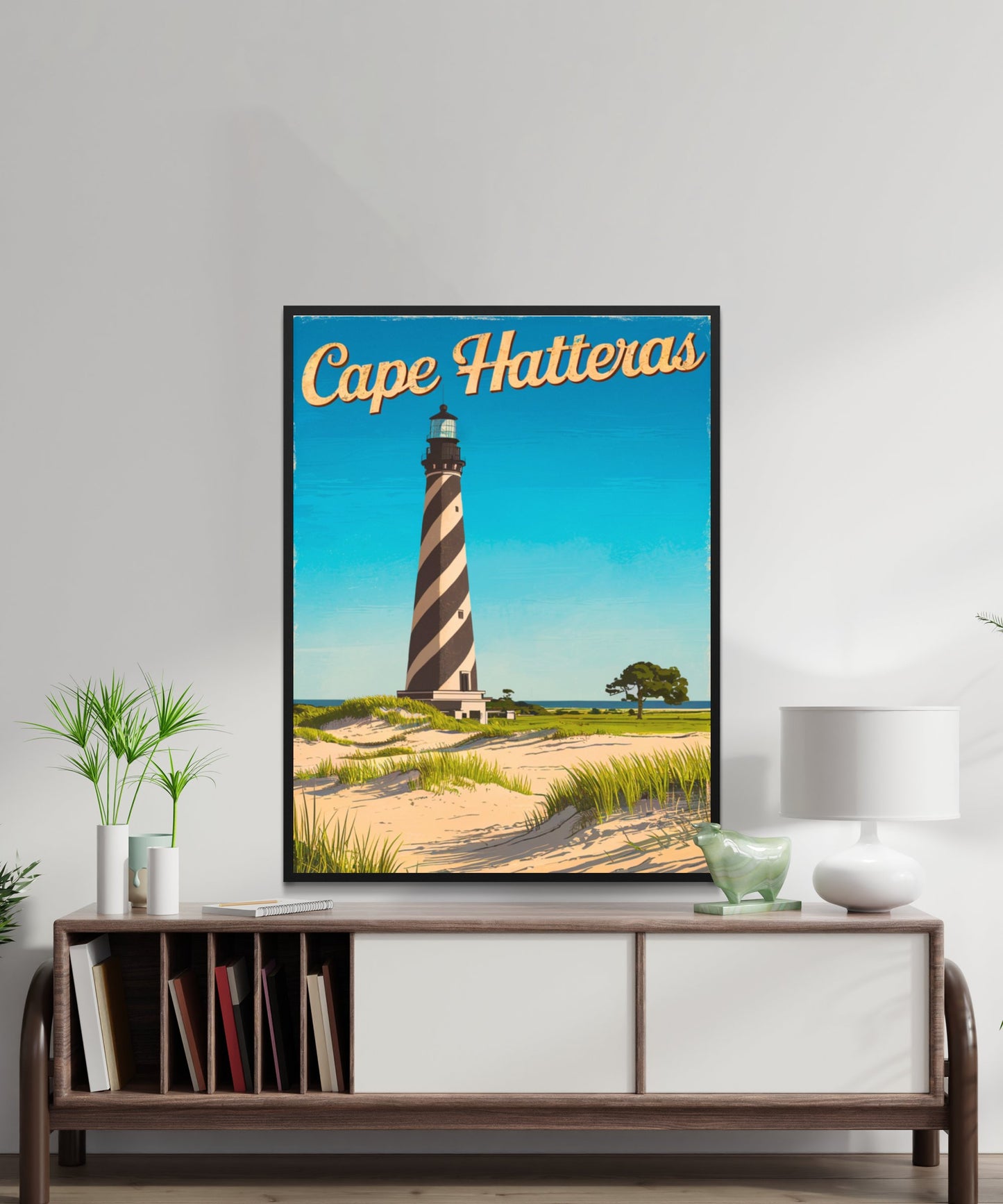 Cape Hatteras Vintage Travel Poster - Iconic Lighthouse Landmark