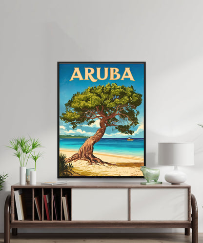 Aruba Vintage Travel Poster - Tropical Paradise in Caribbean Island