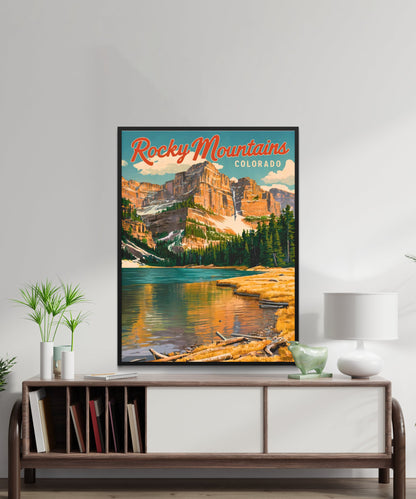 Rocky Mountains Vintage Travel Poster - Stunning Nature and Adventure