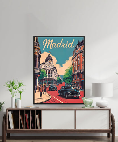 Madrid Vintage Travel Poster - Classic City Street in Spain