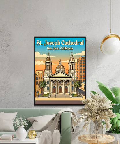St. Joseph Cathedral Vintage Travel Poster -  San Jose Sacred Architecture