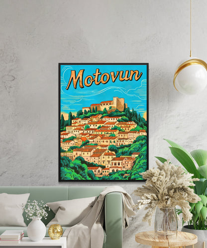 Motovun Vintage Travel Poster - Croatia Land of Wine and Truffles