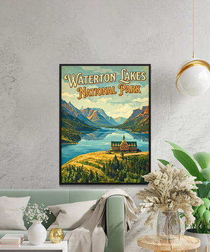 Waterton Lakes National Park Vintage Travel Poster - Alberta’s Hidden Jewel