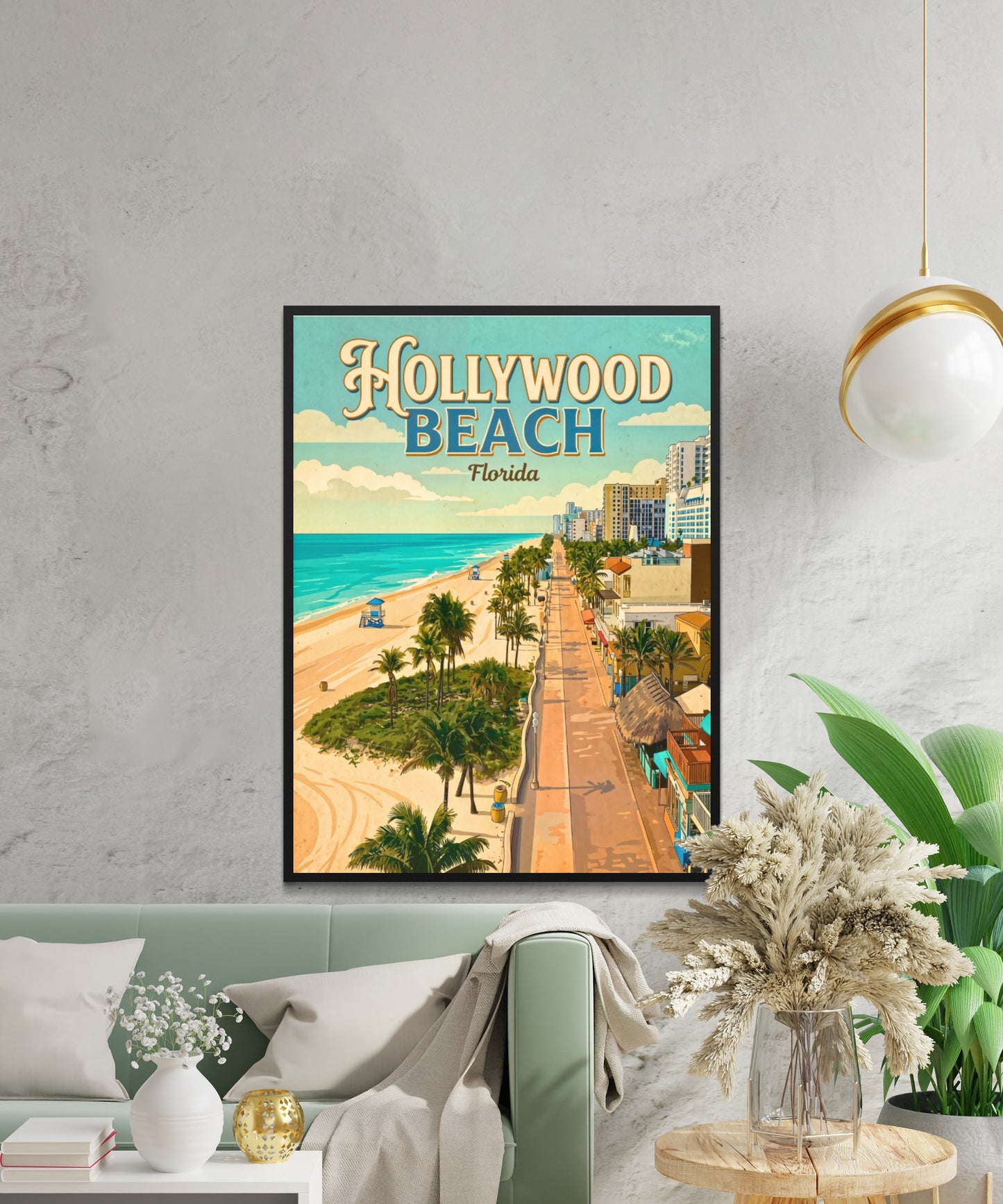 Hollywood Beach Vintage Travel Poster - Ocean Views Florida