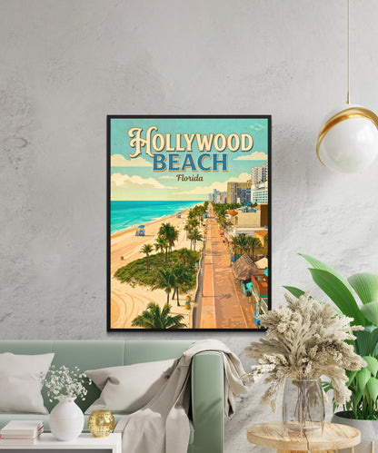 Hollywood Beach Vintage Travel Poster - Ocean Views Florida