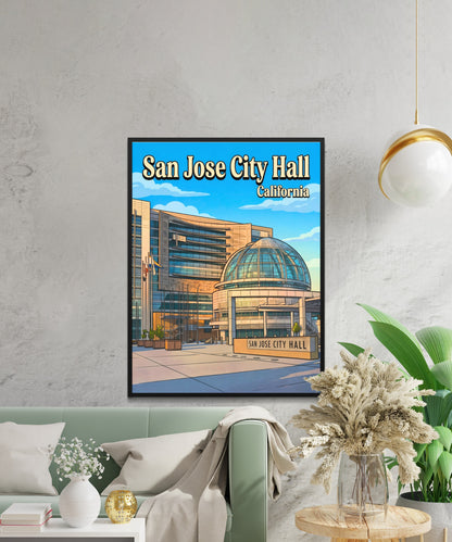 San Jose City Hall Vintage Travel Poster - California