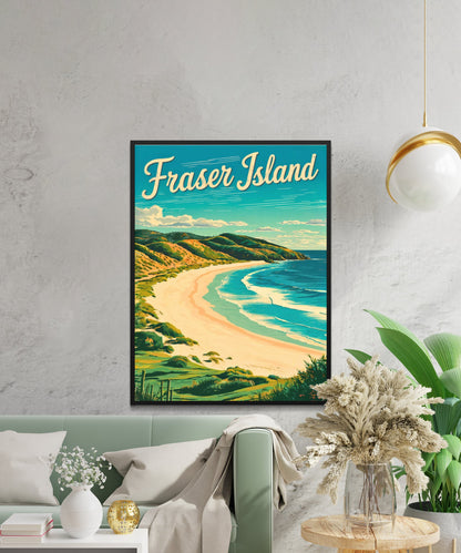 Fraser Island Vintage Travel Poster  - K'gari Island Australia