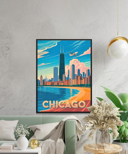 Chicago Vintage Travel Poster - Illinois Skyline