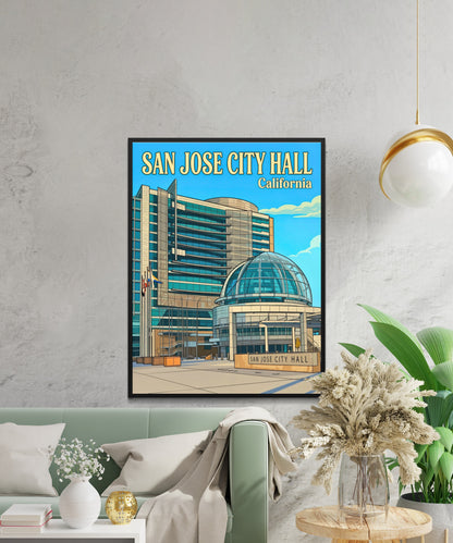 San Jose City Hall Vintage Travel Poster - Modern Civic Dream